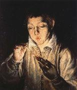 El Greco A Boy blowing on an Ember to light a candle France oil painting reproduction